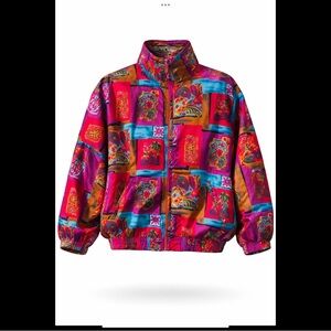 EVR Vintage Y2K Colorblock Paisley Windbreaker Jacket L